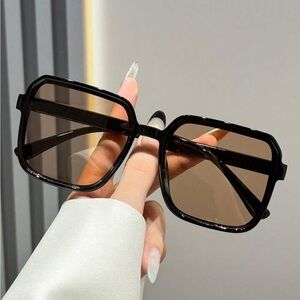 Retro Square Classic Boxy Black and Brown Unisex Sunglasses